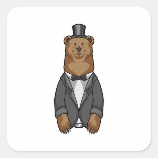Beer als bruidegom met jasje vierkante sticker (Voorkant)
