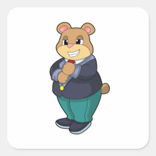 Beer als bruidegom met pak vierkante sticker