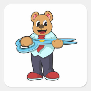 Beer als Hairdresser met schaar Vierkante Sticker