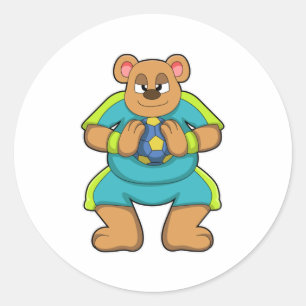 Beer als handballspeler met handbal ronde sticker