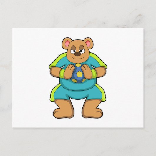 Beer als handbalspeler met handbal briefkaart (Voorkant)