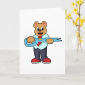 Beer als kapper met schaar kaart (Gele Bloem)