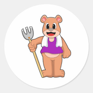 Beer als landbouwer met Rake Ronde Sticker