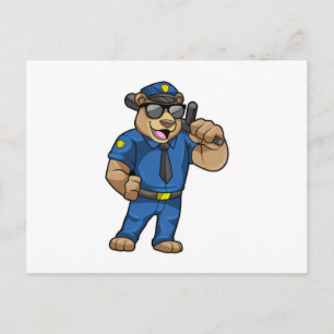Beer als politieagent in politie-uniform briefkaart
