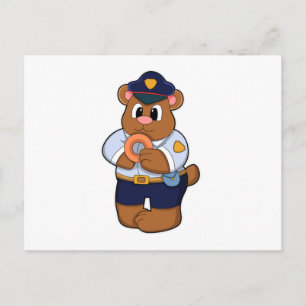 Beer als politieagent met politie-uniform & Donut Briefkaart