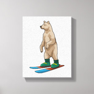 Beer als Skier met skiën Canvas Afdruk