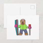 Beer als skiër met ski's en skistokken briefkaart (Voorkant / Achterkant)