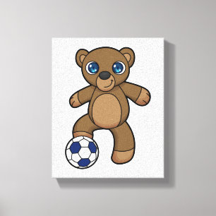 Beer als Voetbalspeler met Voetbal Canvas Afdruk