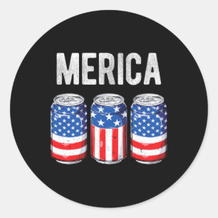 Beer American Flag 4th Of July Merica Usa Men Wome Ronde Sticker