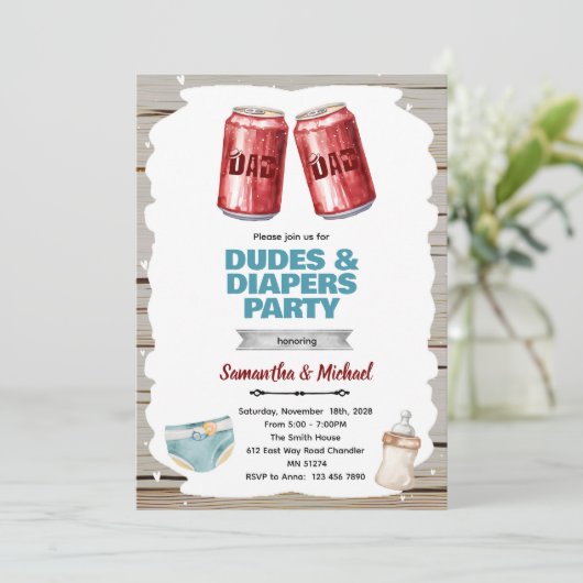 Beer and Diaper Party invitation Kaart (Staand voorkant)