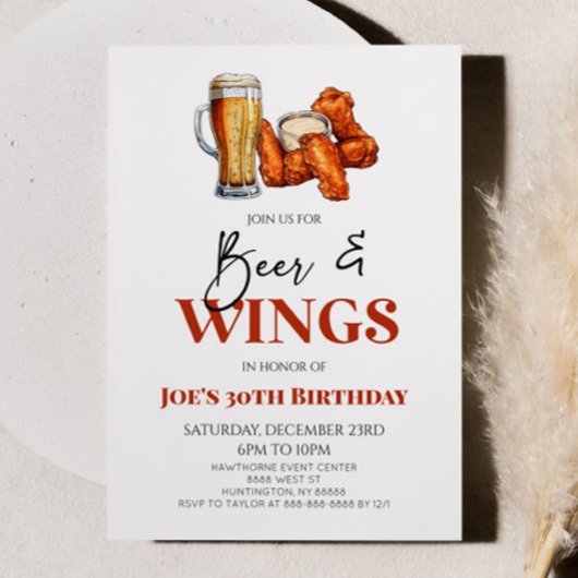 Beer and Wings Chicken Wings Birthday Party Kaart