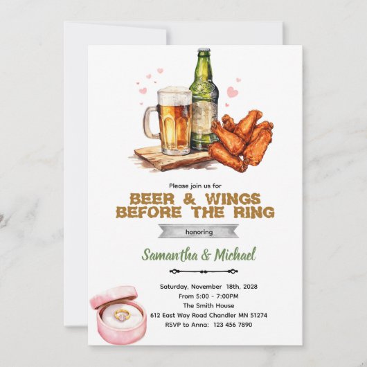 Beer And Wings Couples Shower Invitation Kaart (Voorkant)
