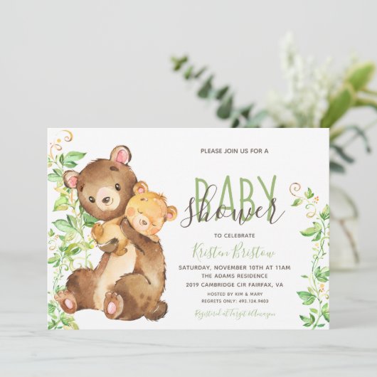 Beer Animal Zoo Oerwoud Baby shower Uitnodiging (Staand voorkant)