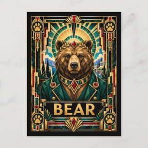 Beer, Art Deco Wilde Dieren Briefkaart