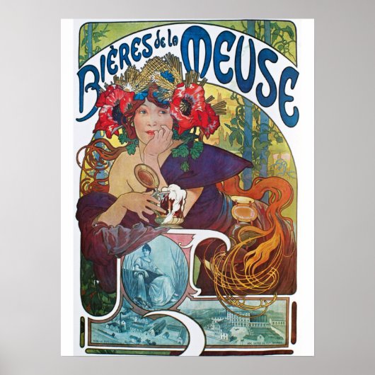  Beer Art Nouveau Alphonse Mucha Poster (Voorkant)
