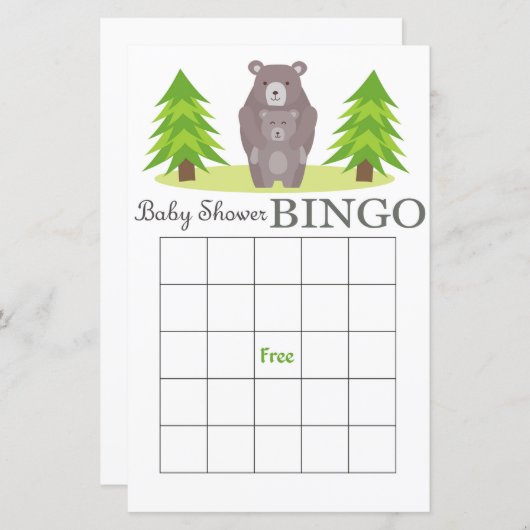 Beer baby shower bingo kaart, Woodland bingo (Voorkant / Achterkant)