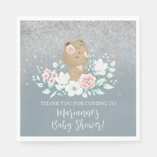Beer Baby Shower Bloem Glitter Gedempte Blauwe Servet