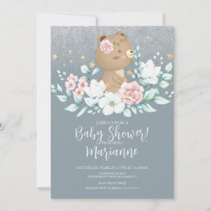Beer Baby Shower Bloem Glitter Gedempte Roze Blauw Kaart