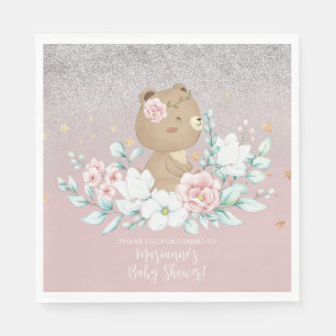 Beer Baby Shower Bloem Glitter Gedempte Roze Servet