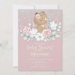 Beer Baby shower Floral Glitter Muted Pink Kaart