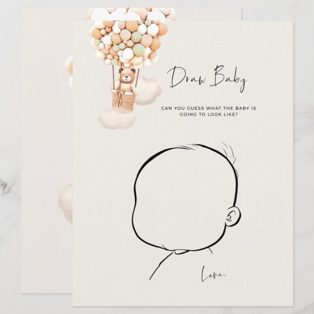 Beer Baby shower game - Baby tekenen (Voorkant / Achterkant)