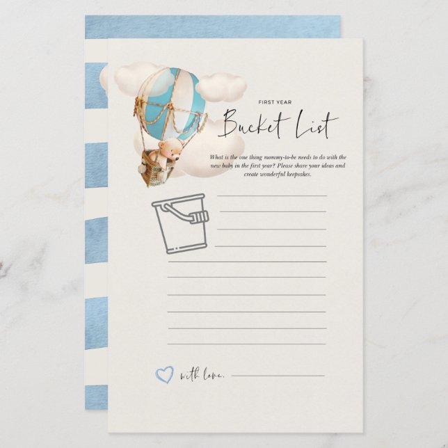 Beer Baby shower Game - Eerste jaar Bucket List (Voorkant / Achterkant)