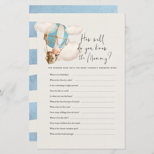 Beer Baby shower Game - Hoe goed ken je mama? (Voorkant / Achterkant)