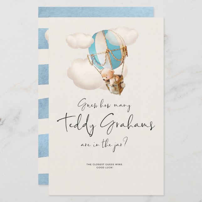 Beer Baby shower Game - Hoeveel Teddy Grahams? (Voorkant / Achterkant)