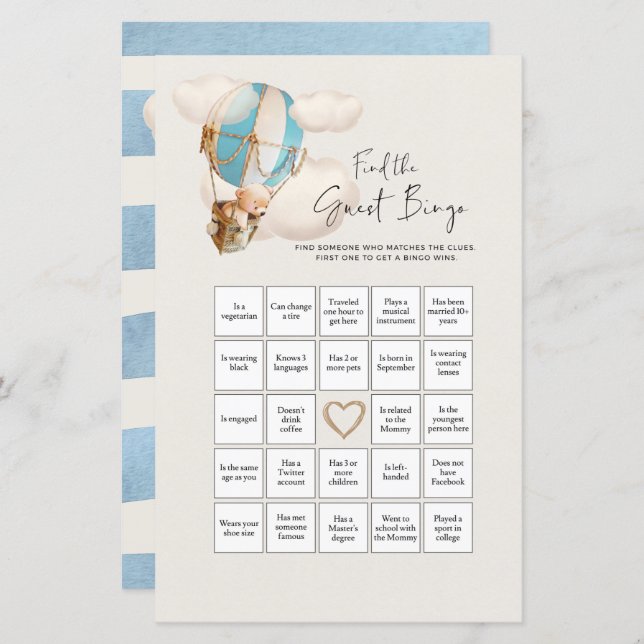 Beer Baby shower Game - vind het Gast Bingo (Voorkant / Achterkant)