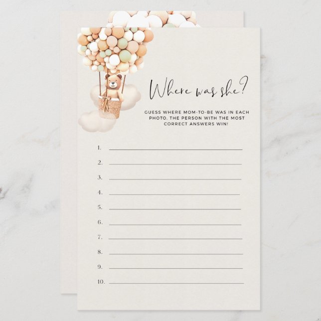 Beer Baby shower Game - Waar was ze? (Voorkant / Achterkant)