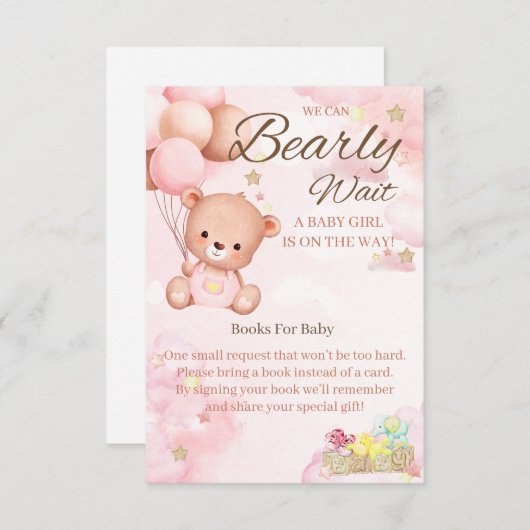 Beer Baby shower Meisje Boeken voor Baby Informatiekaartje (Voorkant / Achterkant)