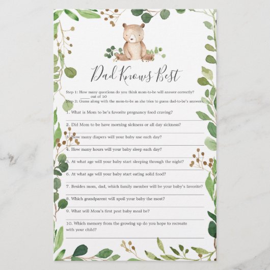 Beer Baby shower Papa weet het beste spel (Voorkant)