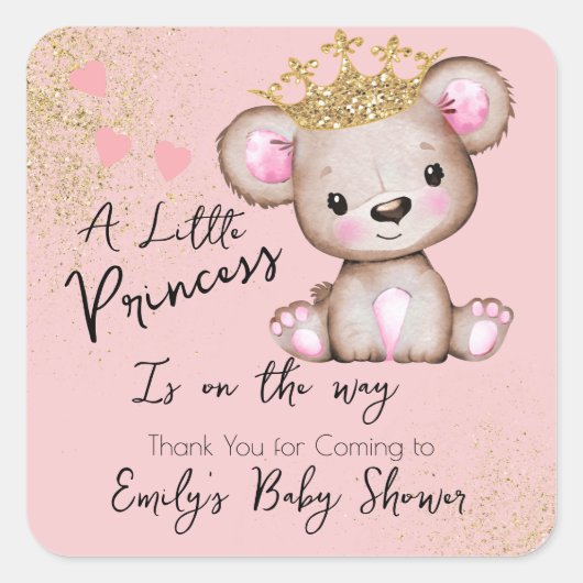 Beer Baby shower Princess Sparkly Pink Vierkante Sticker (Voorkant)