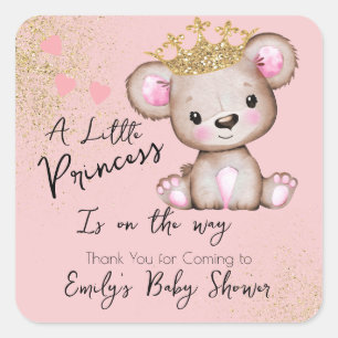 Beer Baby Shower Prinses Glitterende Roze Vierkante Sticker