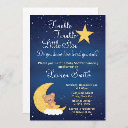 Beer Baby shower Uitnodiging Twinkle Little Star (Voorkant / Achterkant)