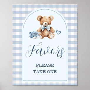 Beer Babyschoenen Blauw Gingham Baby Shower Favore Poster