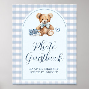 Beer Babyschoenen Blauw Gingham Fotogastenboek Poster