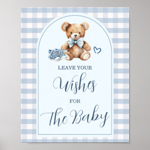 Beer Babyschoenen Blauw Gingham Laat Je Wensen Poster