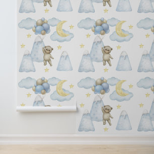 Beer Balloons Bergen Moon Star Clouds Baby Boy Behang