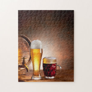 Beer barrel with beer glasses on a wooden table 2 legpuzzel