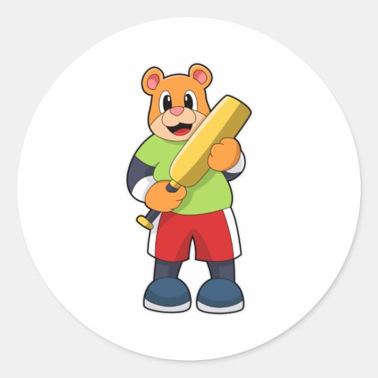 Beer bij Cricket met cricket bat Ronde Sticker (Voorkant)