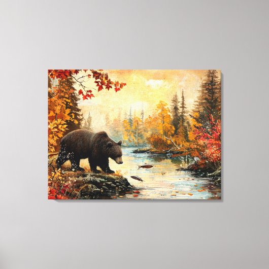 Beer bij de Creek Autumn Foliage 32x24 Canvas Afdruk (Voorkant)
