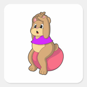 Beer bij fitness met oefenbal.PNG Vierkante Sticker