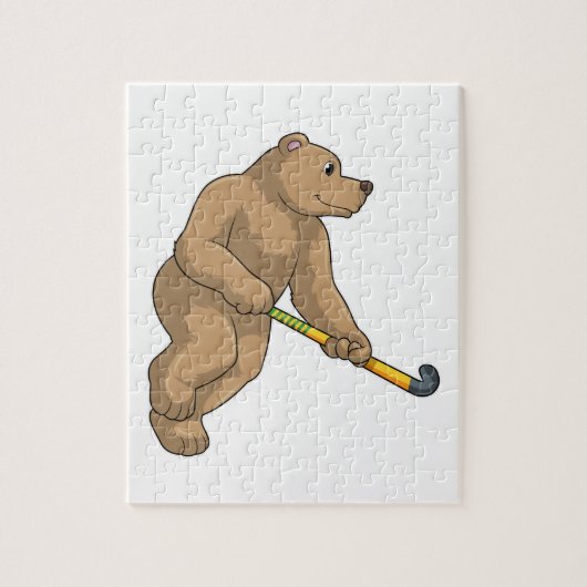 Beer bij Hockey met Hockey bat Legpuzzel (Verticaal)