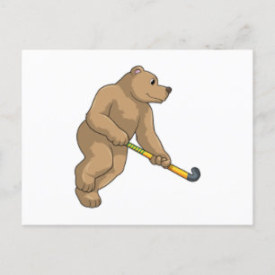 Beer bij hockey met hockeystick briefkaart