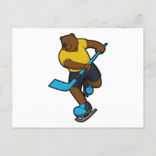 Beer bij IJshockey met IJshockeystick Briefkaart