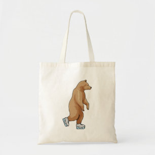 Beer bij ijsschaatsen met ijsschaatsen tote bag