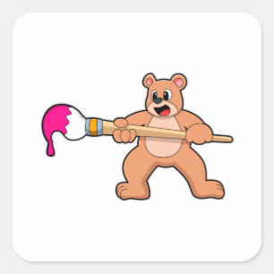 Beer bij verven met penseel en verf vierkante sticker