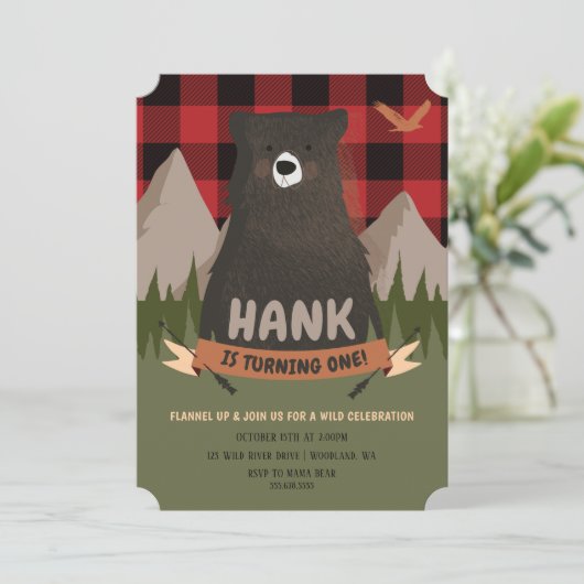 Beer Birthday Invitation, Lumberjack plaid nodig Kaart (Staand voorkant)