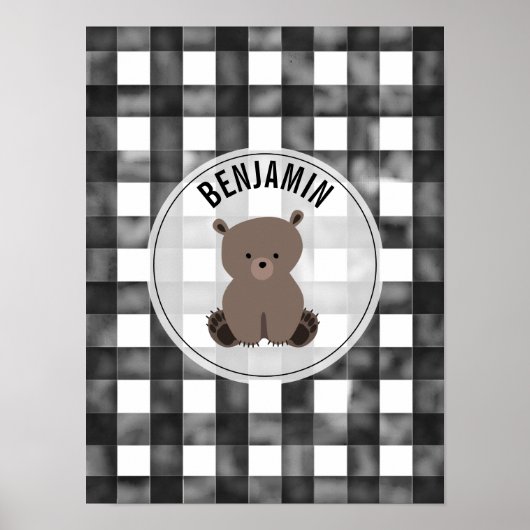 Beer Black + White Gingham Baby Nursery Poster (Voorkant)